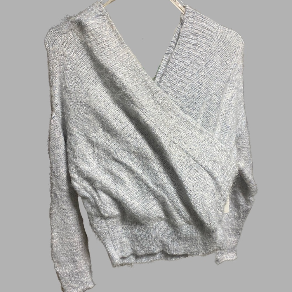 Forever 21 Furry Cross Neck Blue Sweater